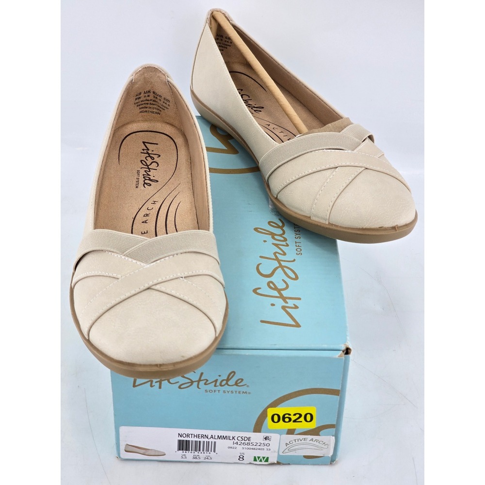 LifeStride Northern Flats Womens 8W Almond Milk Cream Slip On - NEW